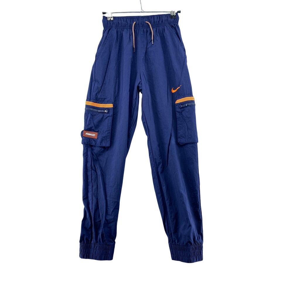 Vintage Nike Youth Cargo Track Pants Navy Orange Y2K Joggers Boys XL - Picture 2 of 13